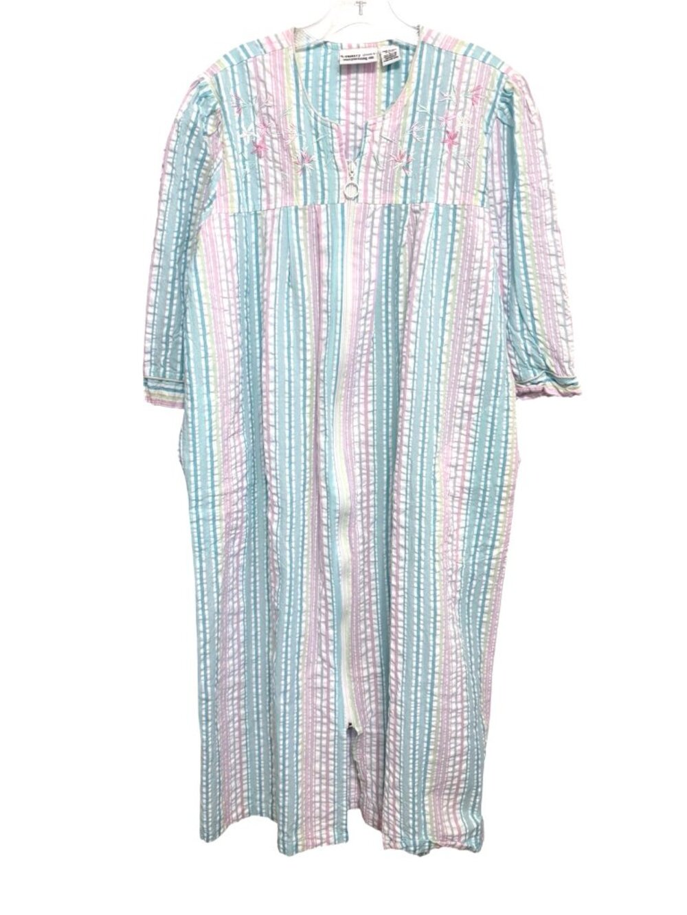 Country Store Size L Full-Zip Seersucker Housecoat Pastel Striped Pockets
